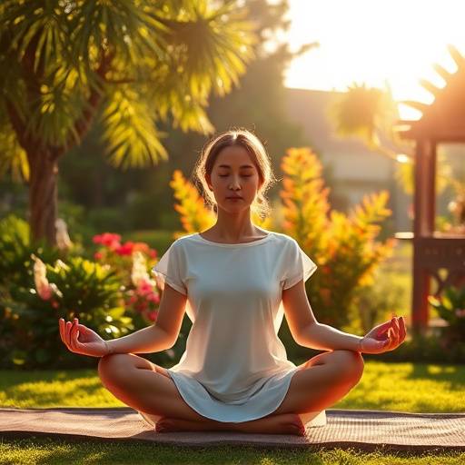 A person meditating in a peaceful garden