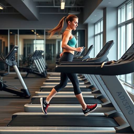 Woman running on a treadmill in a gym